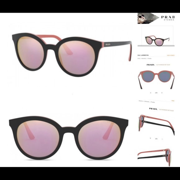 PRADA ROSE PINK MIRROR ROUND LENSES IN BLACK FRAMES WITH PINK ROSE DETAILING - Picture 5 of 16